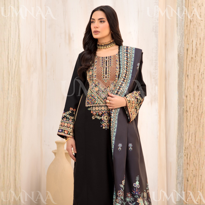 UA-144 Embroidered Luxury Dhanak dress with Pashmina Shawl | Umnaa