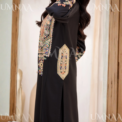 UA-144 Embroidered Luxury Dhanak dress with Pashmina Shawl | Umnaa