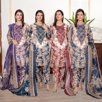 UA-121 Embroidered Printed 3 Pc Winter Collection by Umnaa