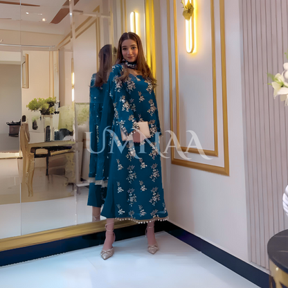 3 Piece Embroidered Chiffon Party wear Pakistani Dress | Umnaa