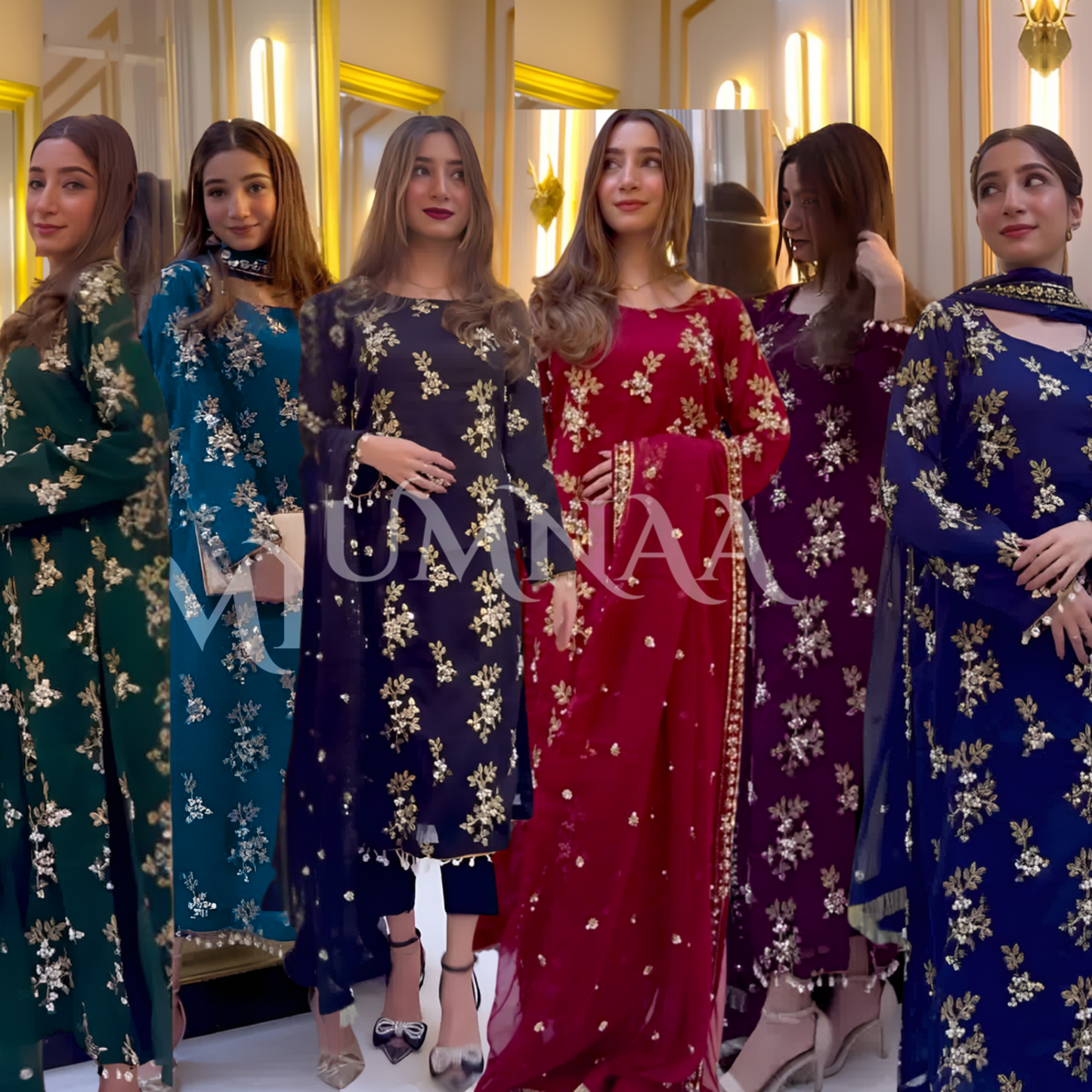 3 Piece Embroidered Chiffon Party wear Pakistani Dress | Umnaa