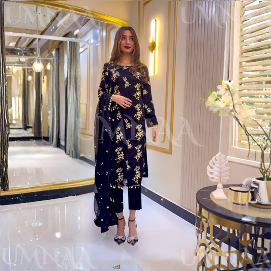 UA-26 3 Piece Embroidered Chiffon Party wear Pakistani Dress | Umnaa
