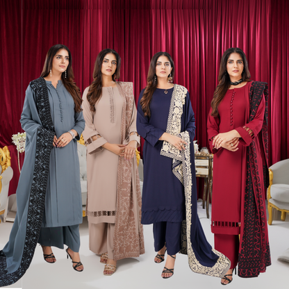 3 Pc Dhanak Shirt & trouser with Dhanak Shawl | Winter Collection | SIMRANS
