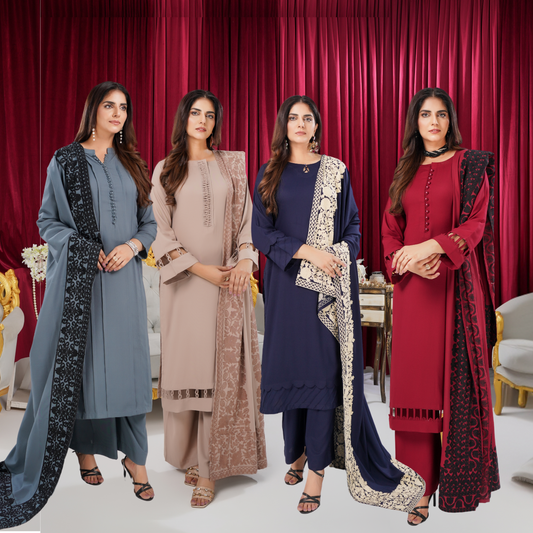 3 Pc Dhanak Shirt & trouser with Dhanak Shawl | Winter Collection | SIMRANS