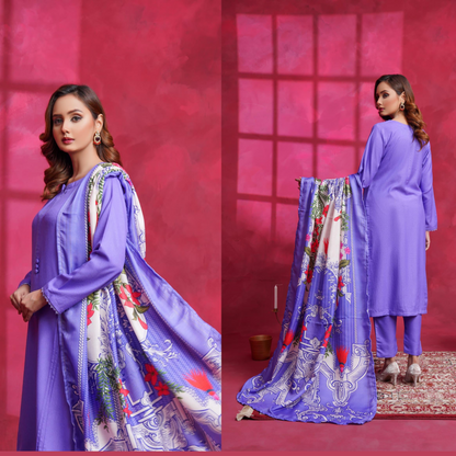 (Purple Mimosa) Dhanak Dress with Wool Shawl |3 Pc| Winter Collection | Hayats