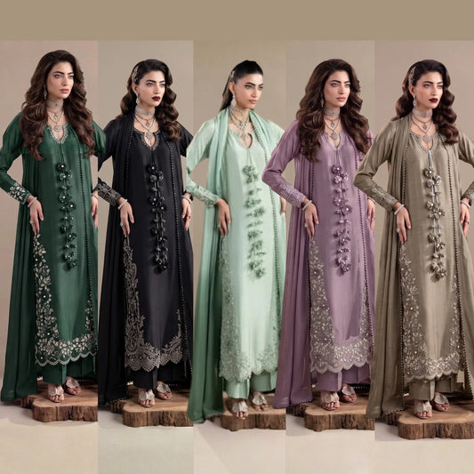 UA-336 Women's Embroidered Raw Silk Dress 3 Piece Festive & Party Wear Suit by Umnaa