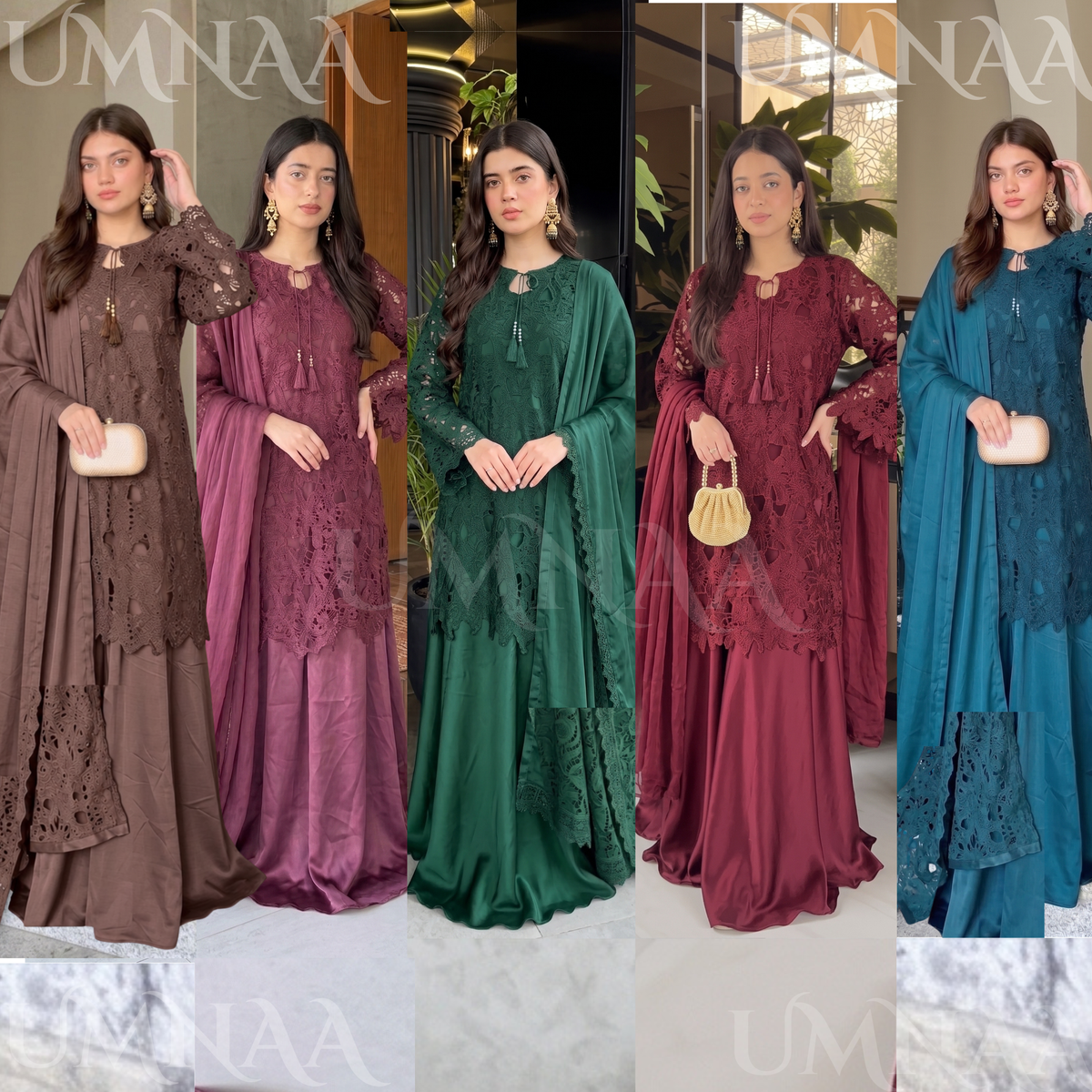 UA-290 Qureshia Silk Sharara 3 Pc | Umnaa
