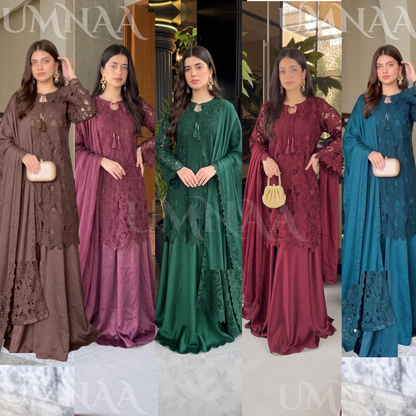UA-290 Qureshia Silk Sharara 3 Pc | Umnaa