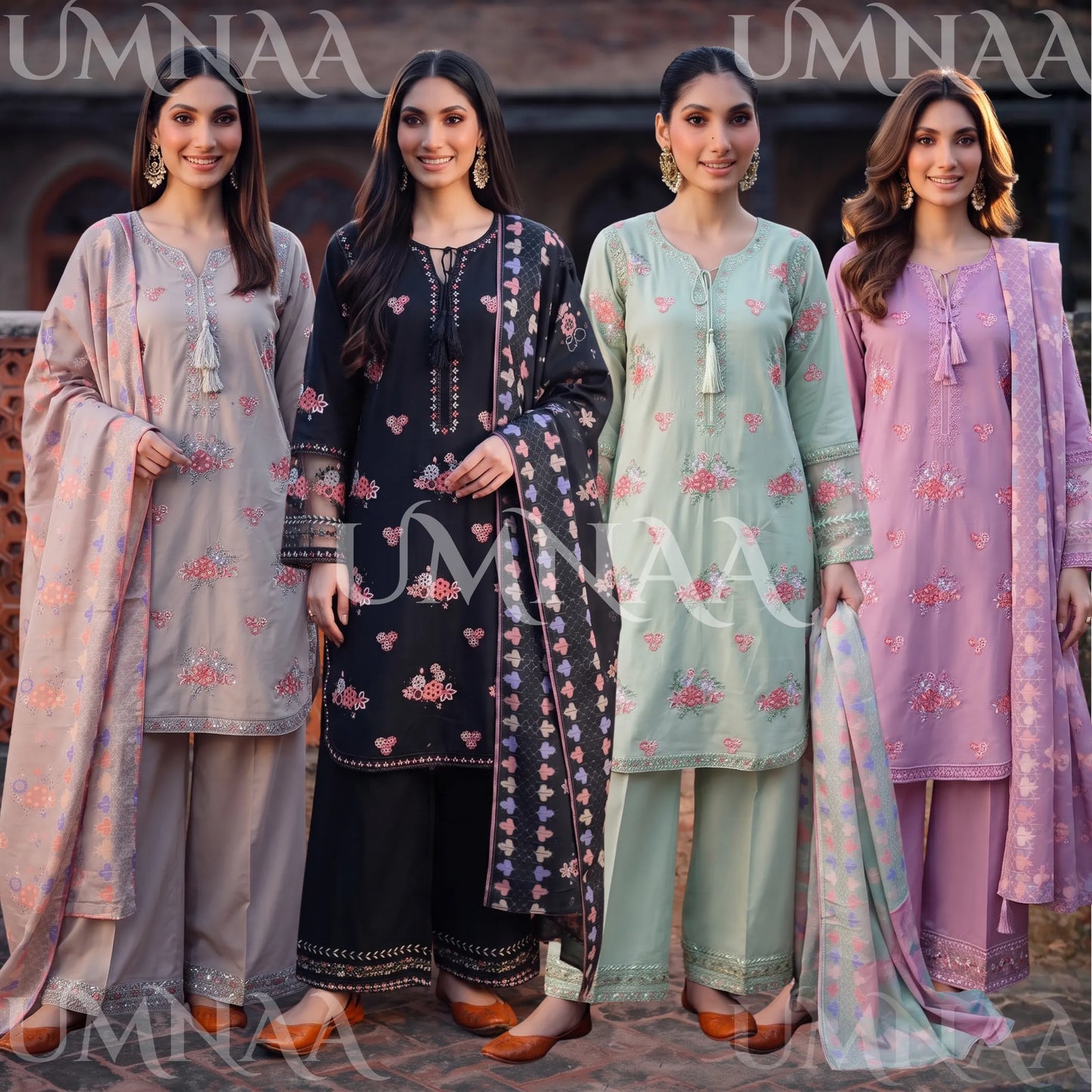 UA-267 Embroidered Cambric Cotton 3 Piece Collection by Umnaa