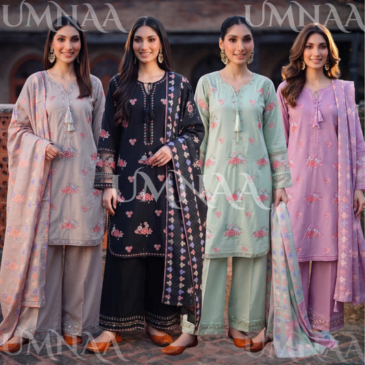 UA-267 Embroidered Cambric Cotton 3 Piece Collection by Umnaa