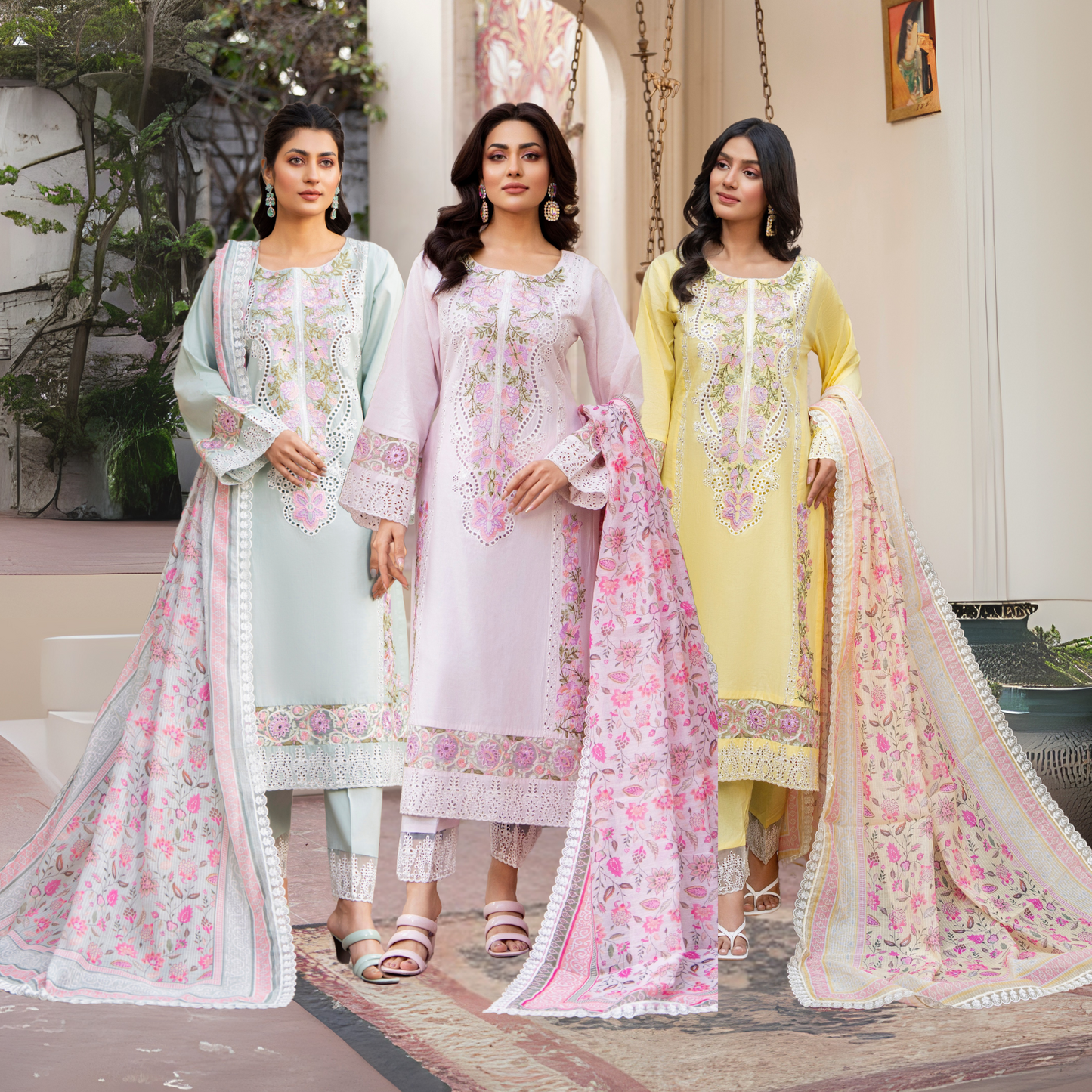 UKC-19 Chikenkari Cambric Cotton Ready to Wear Eid Collection 3 Pc - Karma Collection