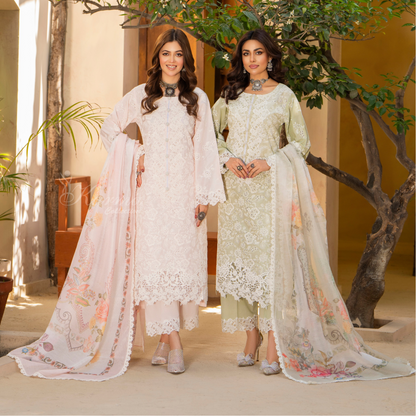 KC-1443 Embroidered Chikankari Cambric Cotton Dress Ready to Wear 3 Pc - Karma Collection