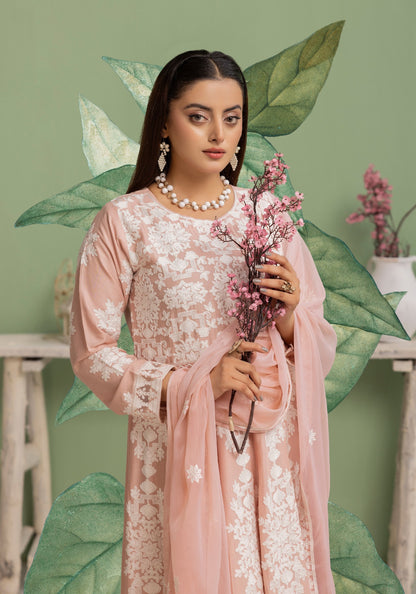 Peach | Embroidered Linen Long Frock (Maxi) | 3 Pc | Ready-to-wear | Simrans