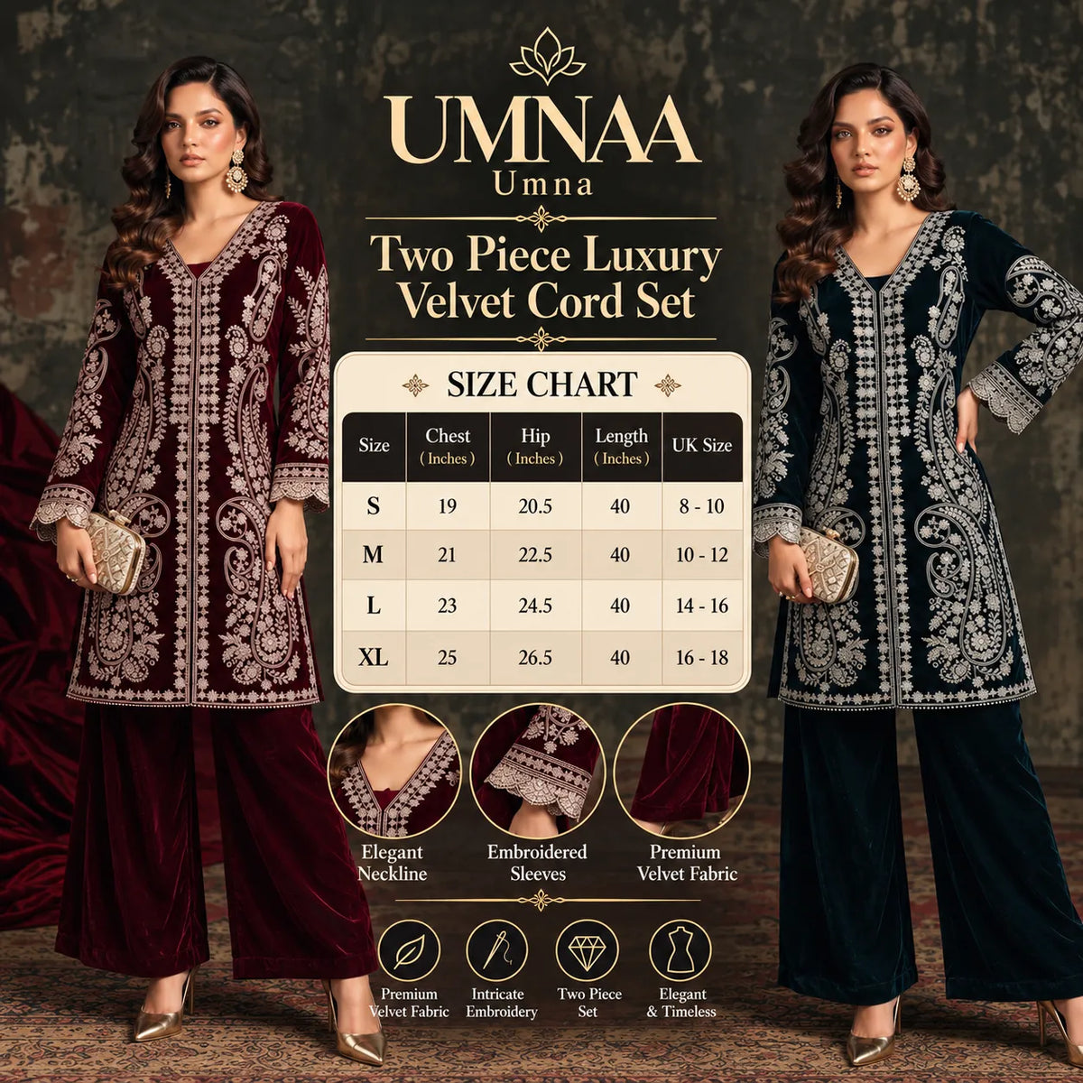 UA-311 Luxury Festive Velvet Cord Set | Umnaa