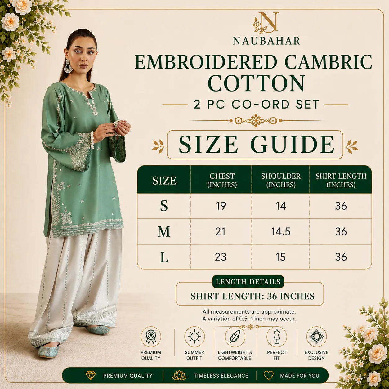 UA-231 Embroidered Cambric Cotton 2 Pc Co-Ord Set with Farshi Shalwar by Umnaa