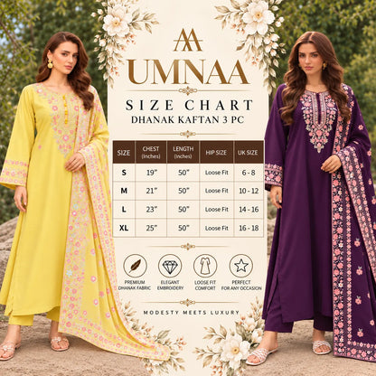 UA-326 Embroidered Dhanak Kaftan Style 3 Pc | Umnaa