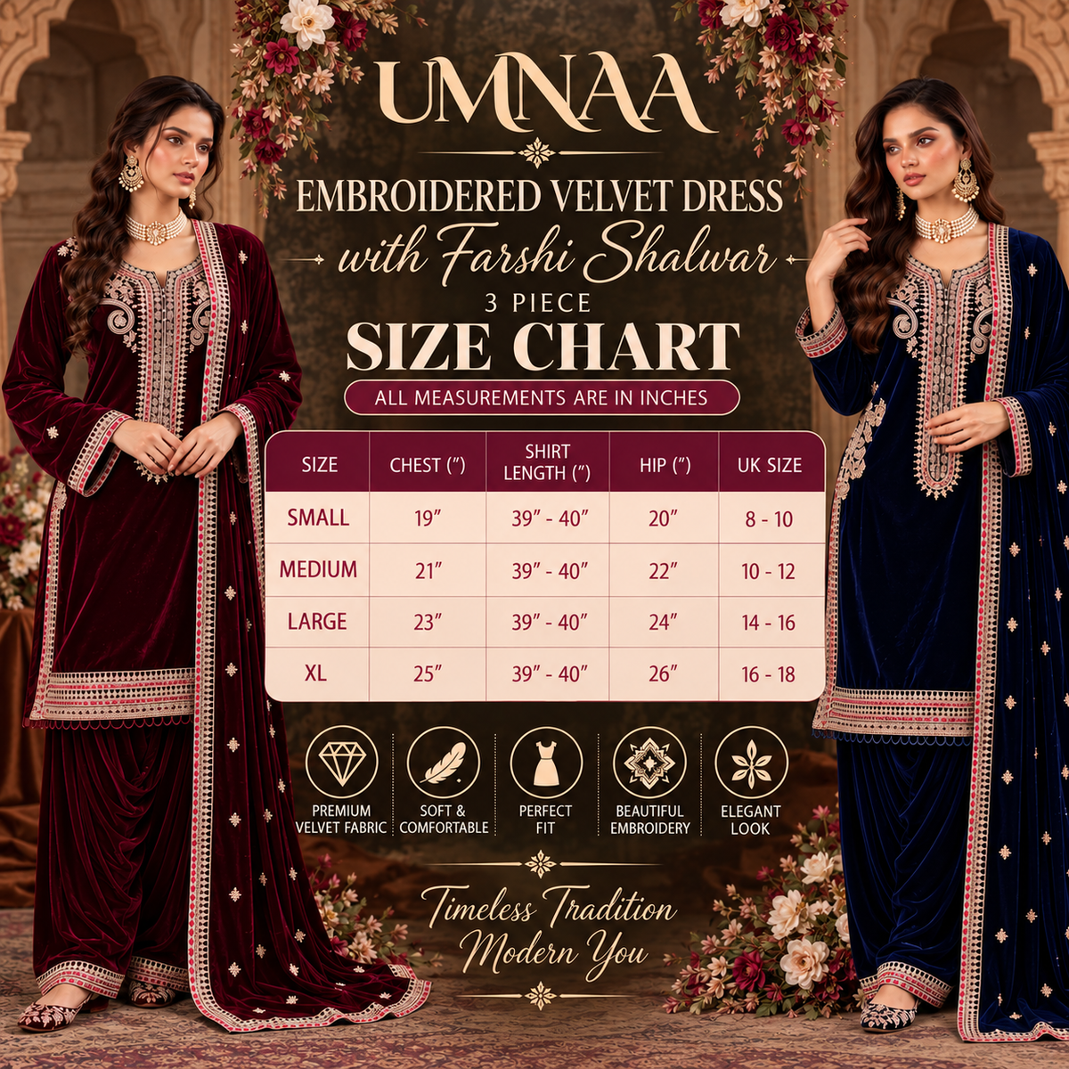 UA-309 Luxury Velvet Farshi Shalwar Collection | Umnaa