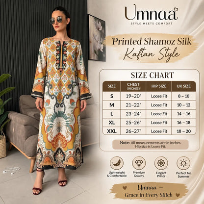 UA-284 Printed Shamooz Silk Printed Kaftan Style dress | Umnaa