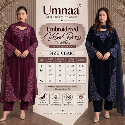 UA-300 Embroidered Velvet 3 Pc Collection | Umnna