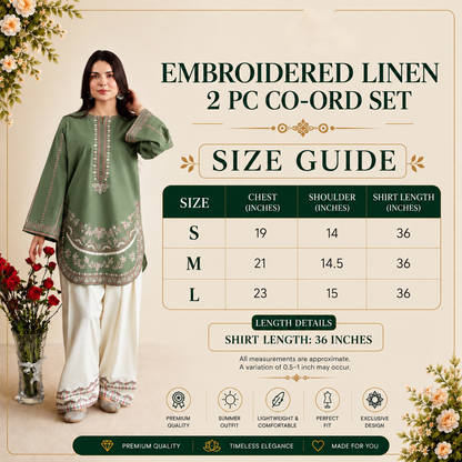 UA-313 Embroidered Linen 2 Pc Co-Ord Set with Farshi Shalwar by Umnaa