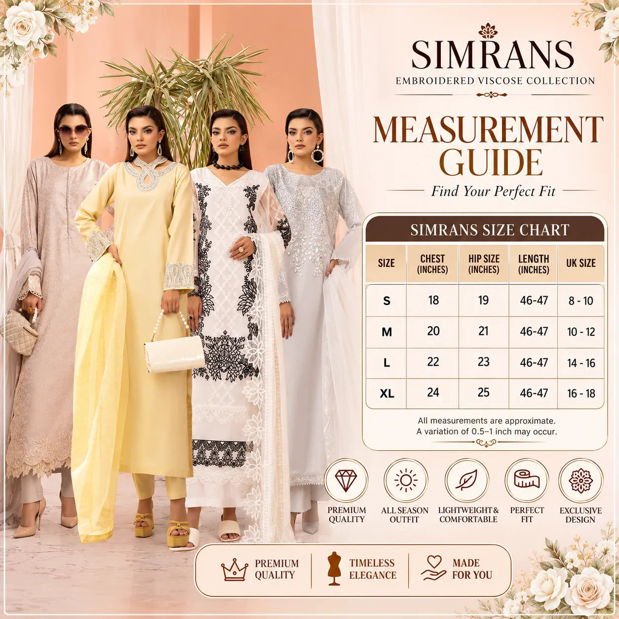 UMS-68 Florence Embroidered Visocse 3 pc Collection | Simrans