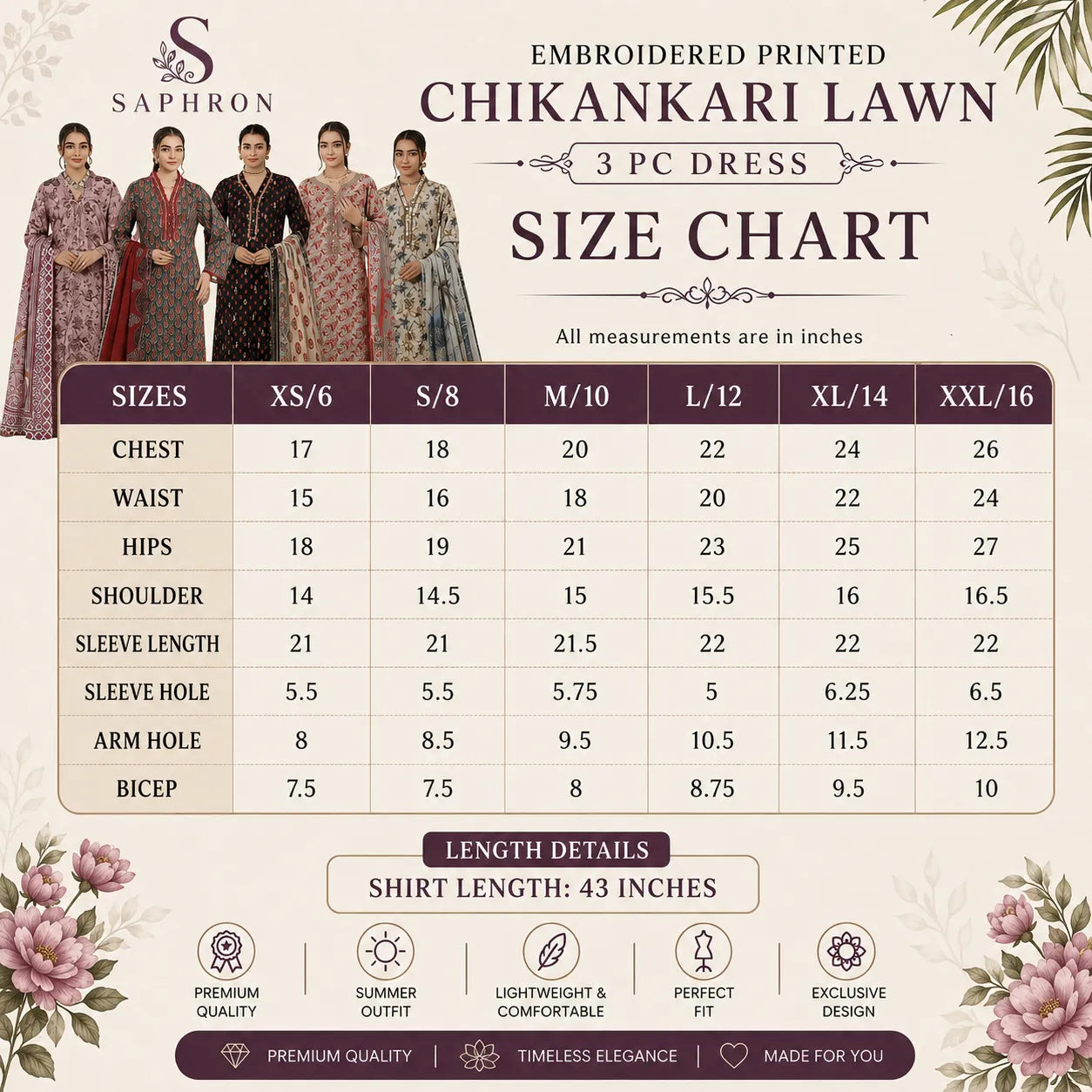 USN-22 Embroidered Chikankari Lawn 3 Piece Summer Collection by saphron | Ready to Wear Pakistani Asian Eastern wear