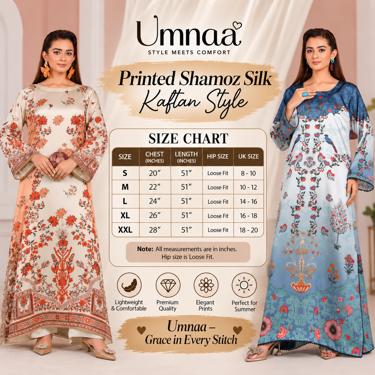 UA-312 Printed Shamooz Silk Printed Kaftan Style Co-Ord Set| Umnaa
