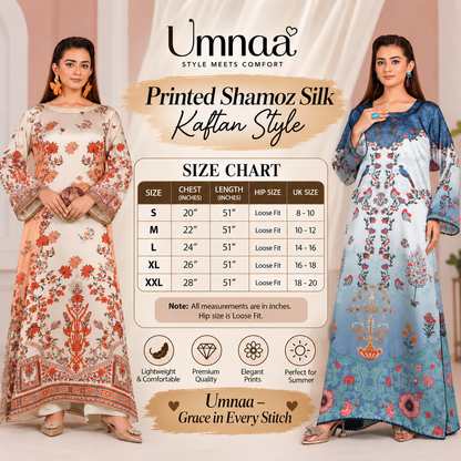 UA-312 Printed Shamooz Silk Printed Kaftan Style Co-Ord Set| Umnaa