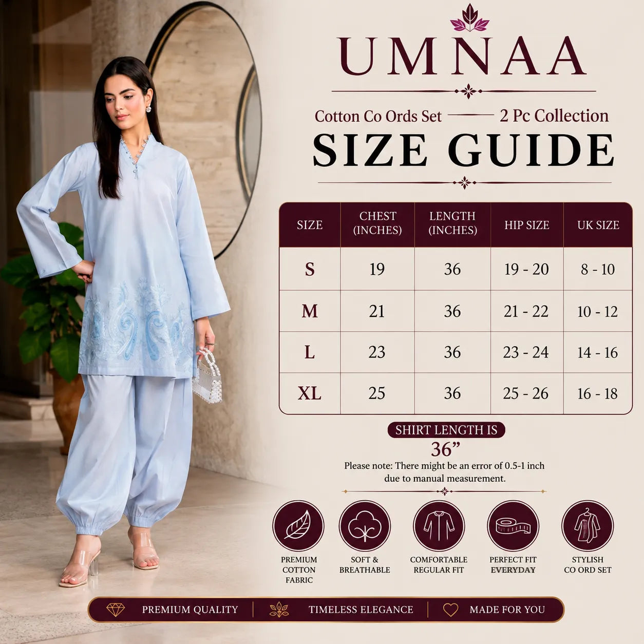 UA-276 Embroidered Trendy Cotton Co-Ord Set | Umnaa