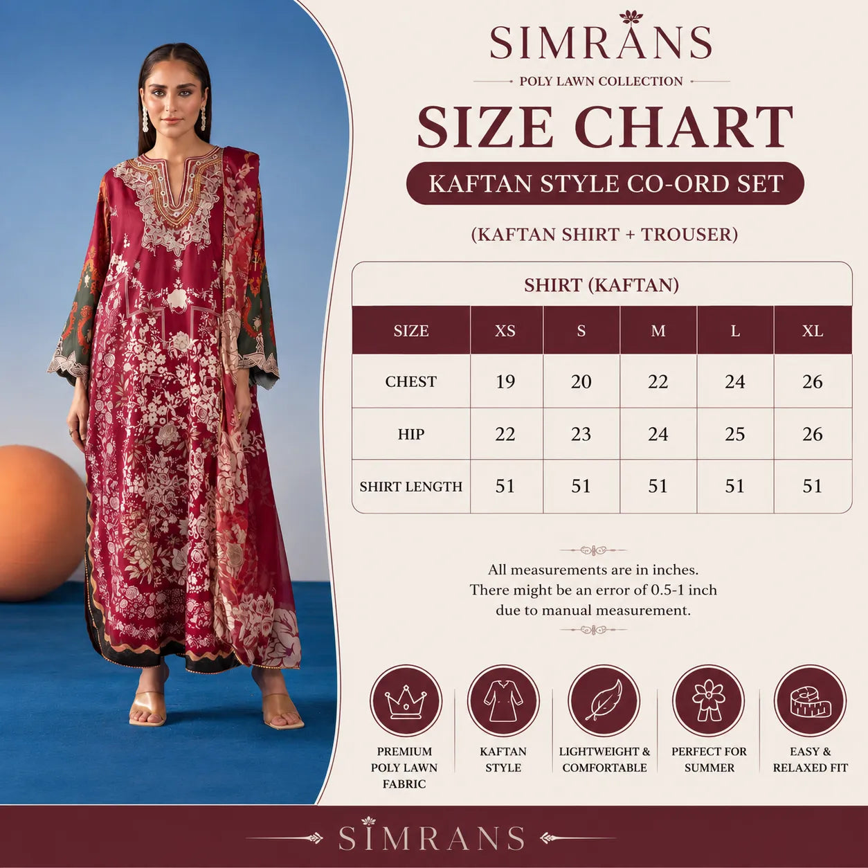 UMS-67 Ethnic Rozana by Simrans Poly Lawn Kaftan Co Ords set