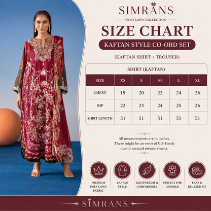 UMS-67 Ethnic Rozana by Simrans Poly Lawn Kaftan Co Ords set