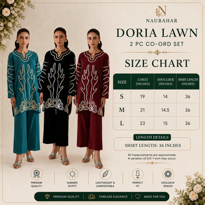 UN-02 Doria Lawn 2 Piece Co-Ord Set for Women | Premium Printed Matching Set by Naubahar | Summer Casual Wear