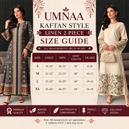 UA-298 Primted Linen Kaftan Style 2 Pc Co-Ord Set | Umnaa