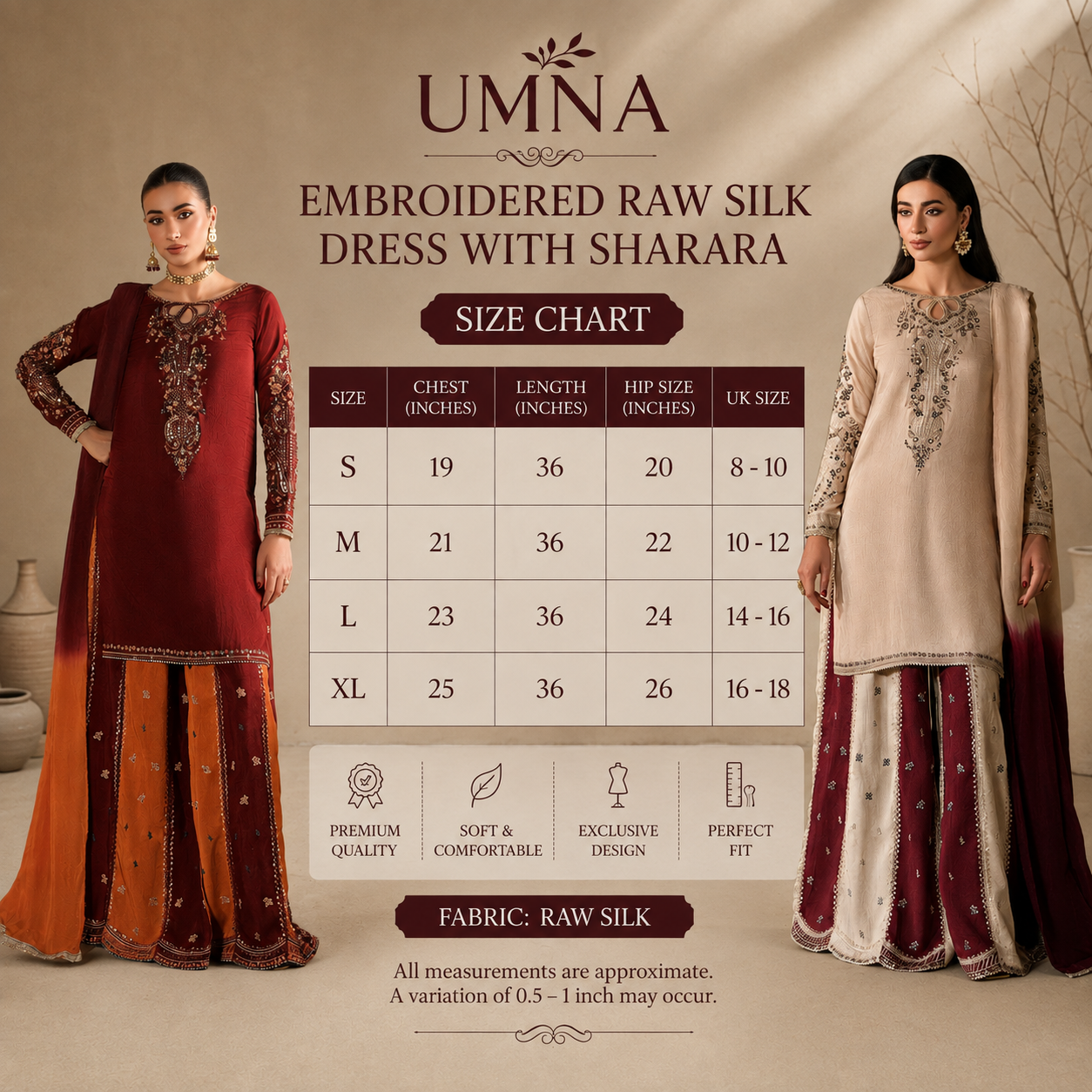 UA-282 Embroidered Raw Silk Luxury Sharara Collection | Umnaa