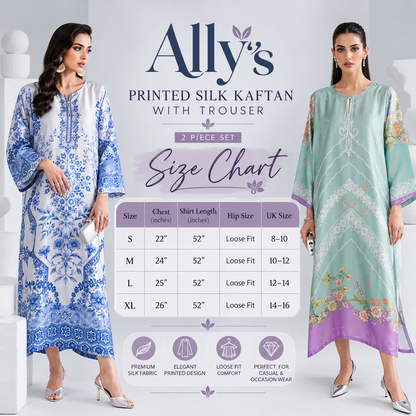 UAL-09 Printed Silk Kaftan with Trouser 2 Pc Set | Ally's