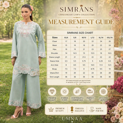 UMS-66 "Image Kari" Embroidered Lawn Co-Ords Set by Simrans | Ready to Wear Pakistani Asian clothes