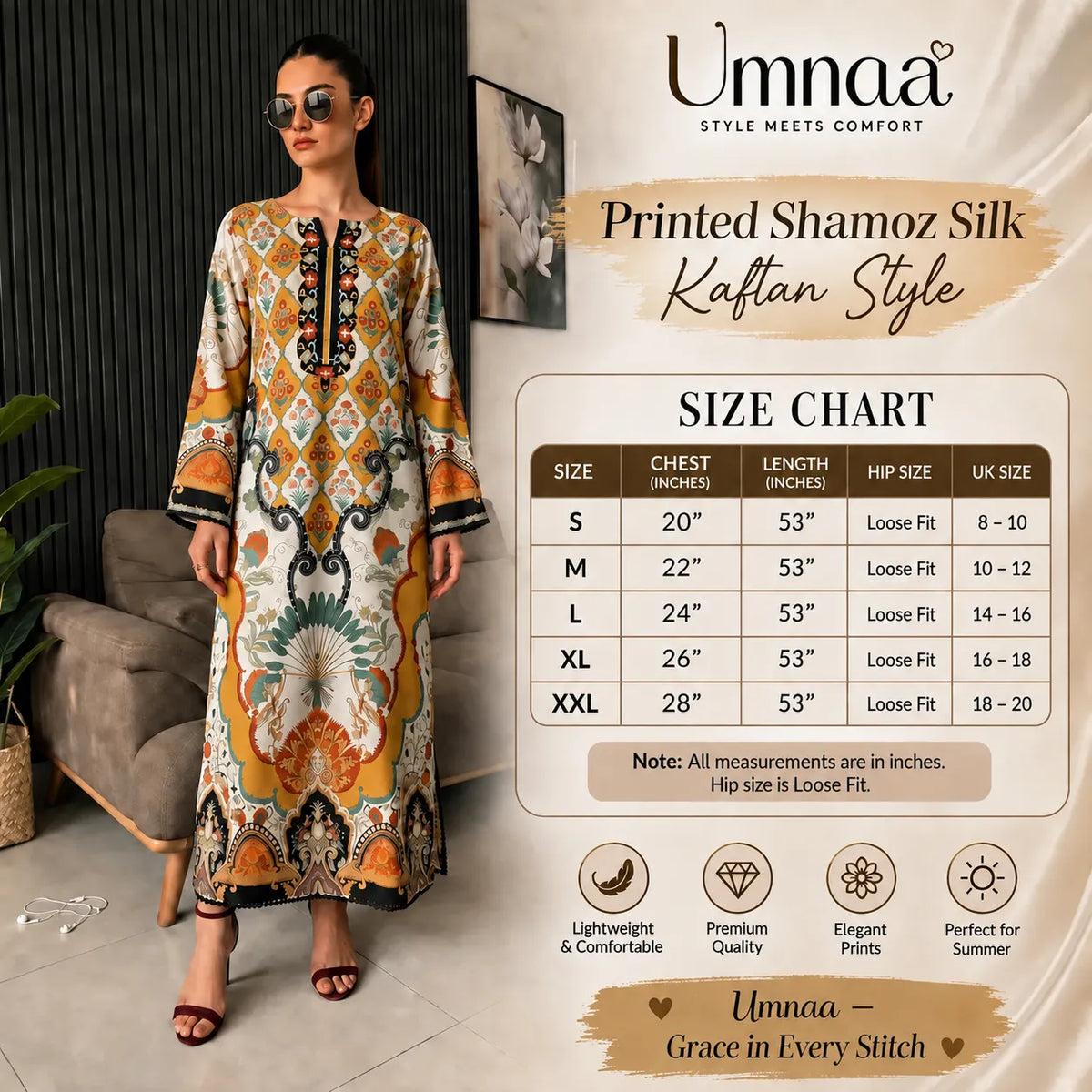 UA-284 Printed Shamooz Silk Printed Kaftan Style Co-Ord Set| Umnaa
