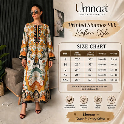 UA-284 Printed Shamooz Silk Printed Kaftan Style Co-Ord Set| Umnaa