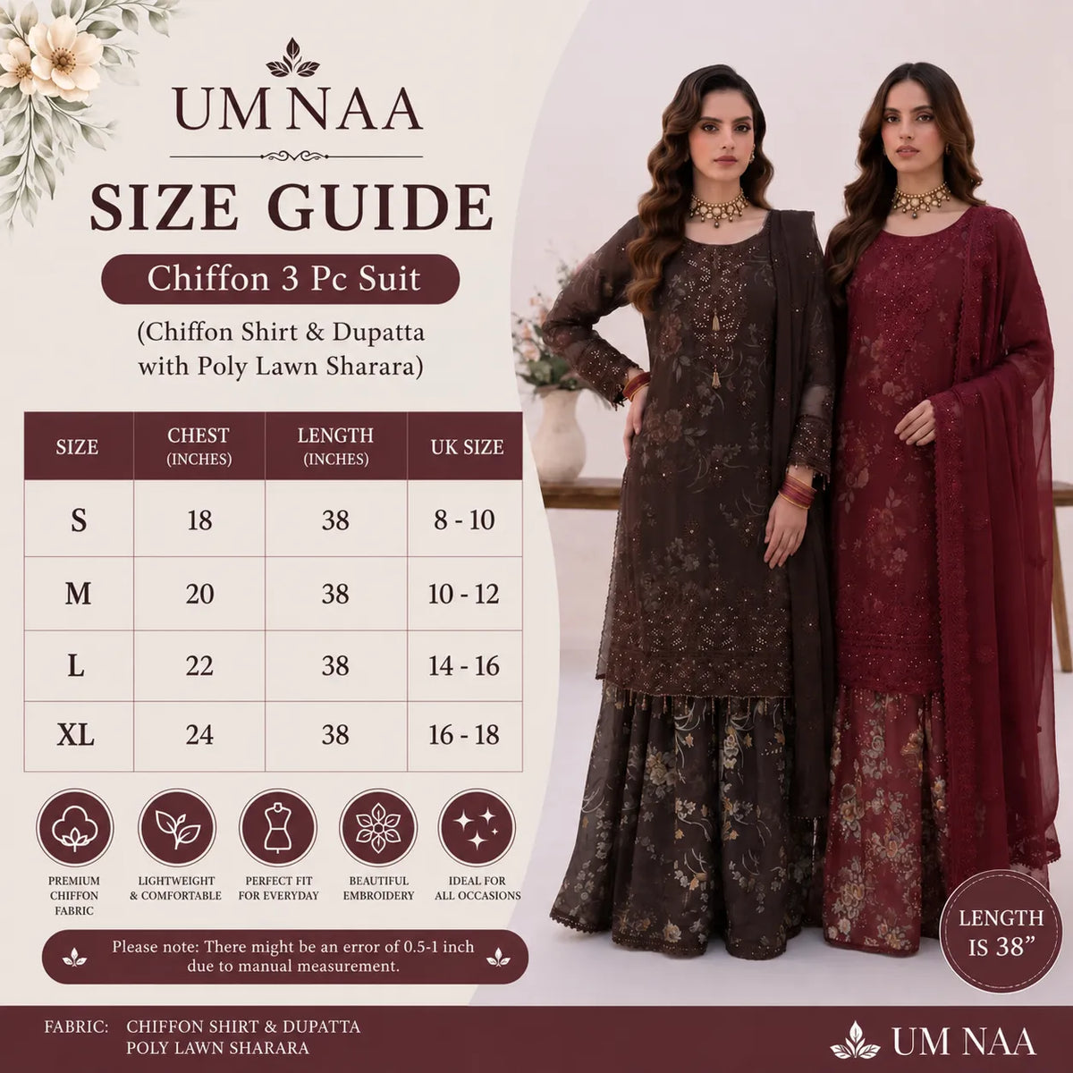 UA-249 Embroidered Chiffon Sharara Collection by Umnaa