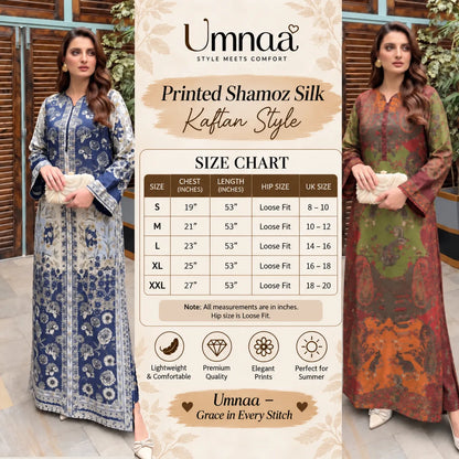 UA-302 Printed Shamooz Silk Kaftan Style Co-Ord | Umnaa