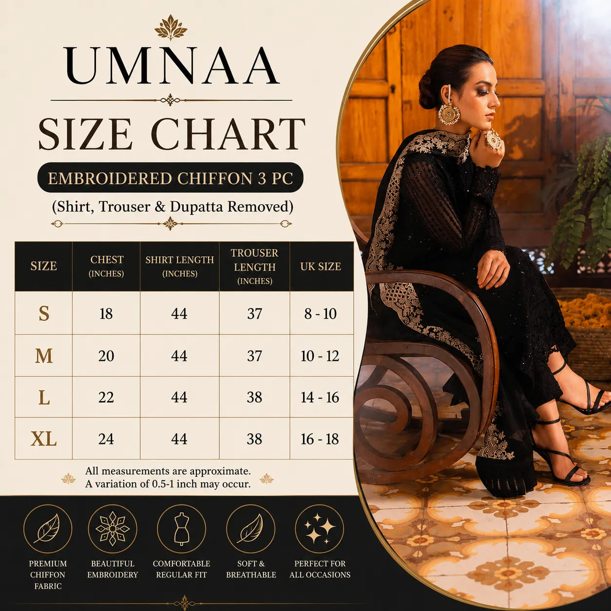 UA-101 Azure Inspired Embroidered Chiffon 3 Pc Dress | UMNAA