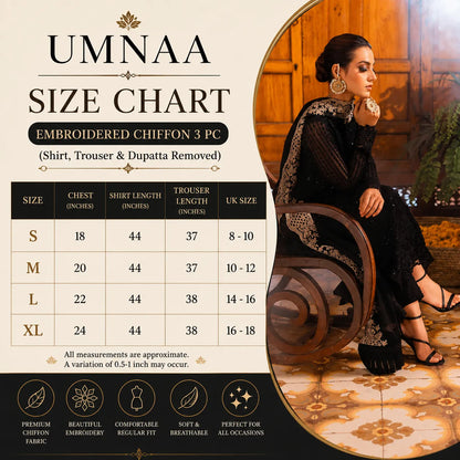 UA-101 Azure Inspired Embroidered Chiffon 3 Pc Dress | UMNAA
