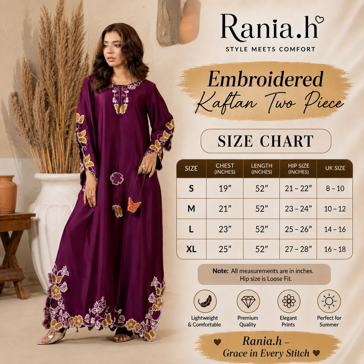 RA-39 Embroidered kaftan 2 Pc - Raniya.h