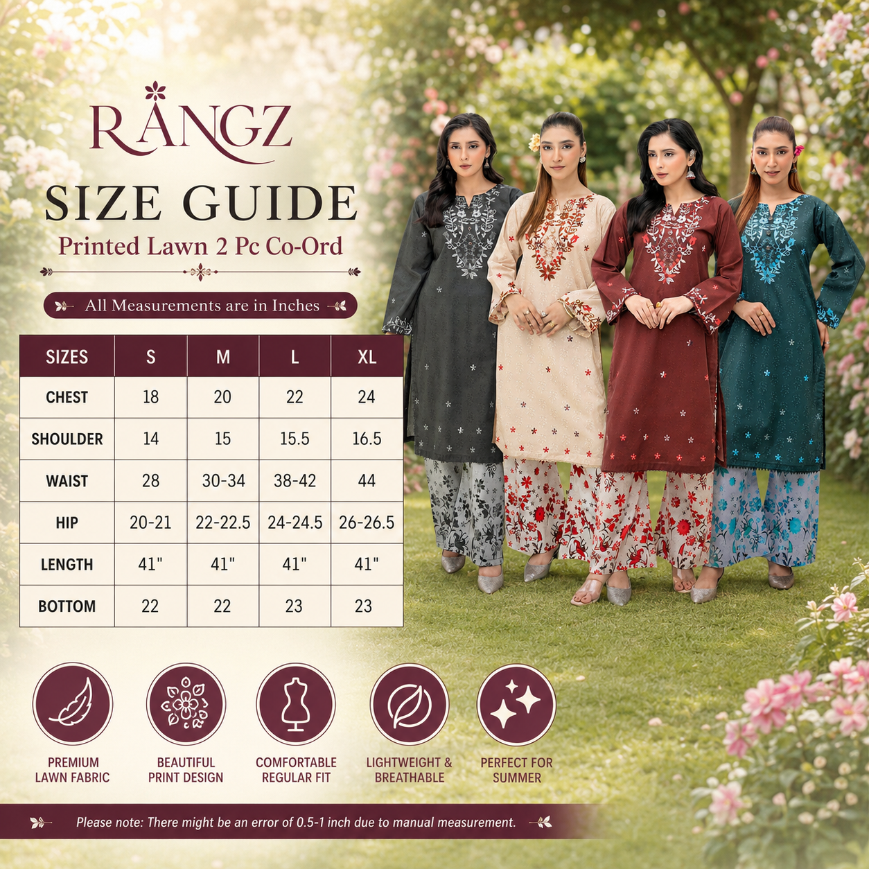 UMRZ-63 "Aleezay Prints" by Rangz Printed Lawn Co Ord set collection| Ready to Wear Pakistani Asian clothes
