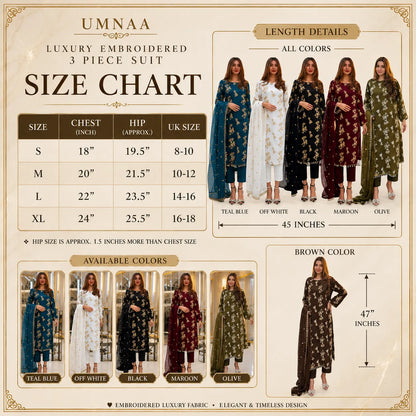 UA-26 3 Piece Embroidered Chiffon Party wear Pakistani Dress | Umnaa