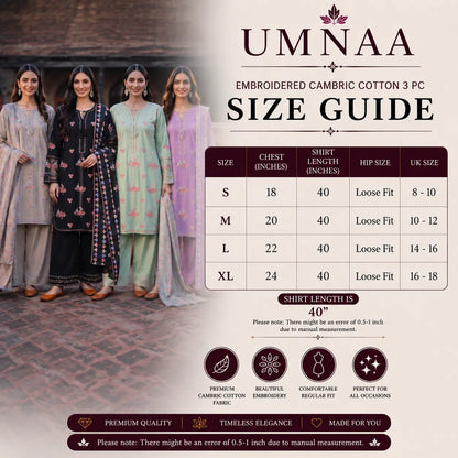 UA-267 Embroidered Cambric Cotton 3 Piece Collection by Umnaa