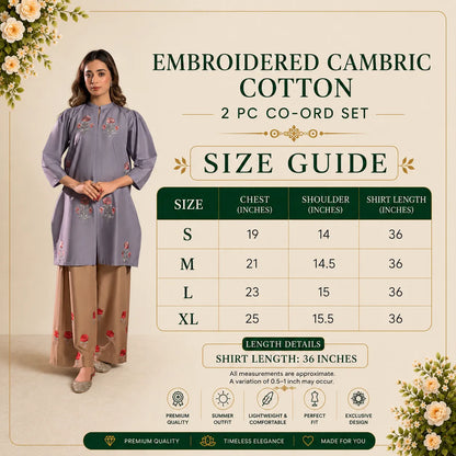 UA-259 Embroidered Cambric Cotton 2 Pc Co-Ord Set by Umnaa