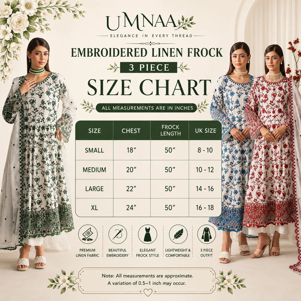 UMS-69 "Aaliya by" Simrans Embroidered Linen frock 3 Pc