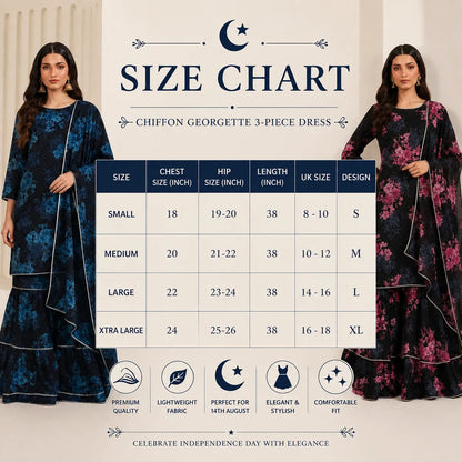 UA-279 Printed Chiffon Georgette with Sharara Collection 3 Pc  | Umnaa