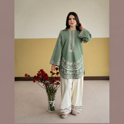UA-313 Embroidered Linen 2 Pc Co-Ord Set with Farshi Shalwar by Umnaa
